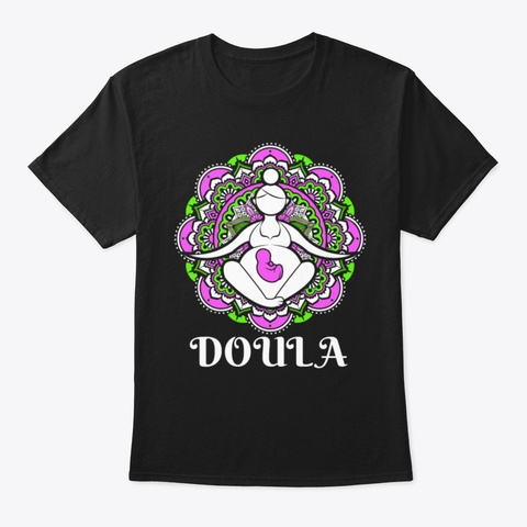 Doula Mandala Meditation Midwife Black T-Shirt Front