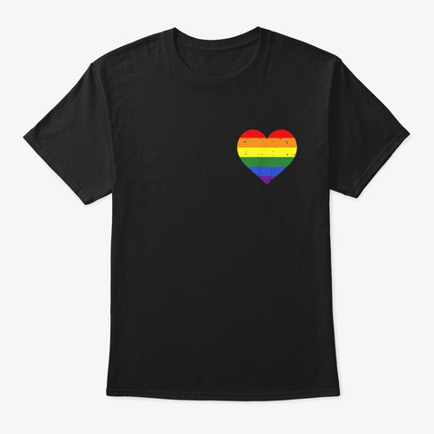 Pocket Rainbow Heart Retro Gay Pride Black T-Shirt Front