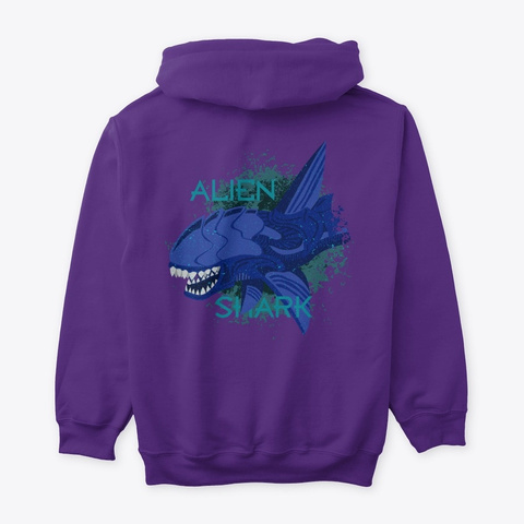 Alien Fish Shark Awesome Space Mars Ship Purple T-Shirt Back