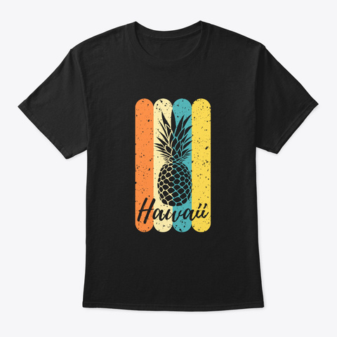 Retro, Vintage Style Hawaii Pineapple Black T-Shirt Front
