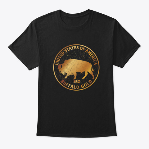 Buffalo Gold Native American   Indian    Black T-Shirt Front