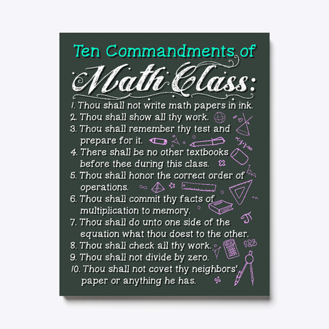 Ten Commandments Of Math Class White Kaos Front