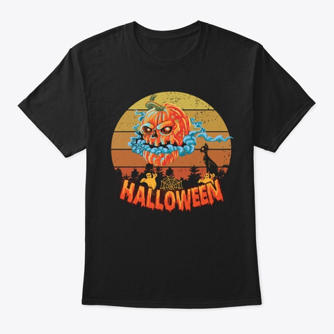Halloween Retro  Pumpkin Spooky Boo Black T-Shirt Front