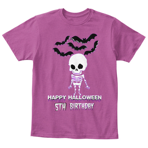 Happy Halloween 5th Birthday Heathered Pink Raspberry  T-Shirt Front