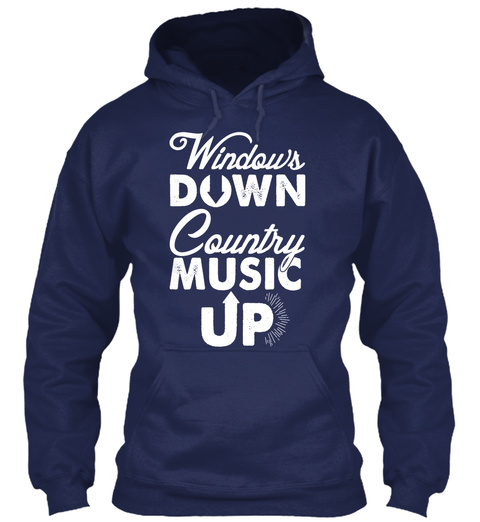 Windows Down Country Music Up Navy T-Shirt Front