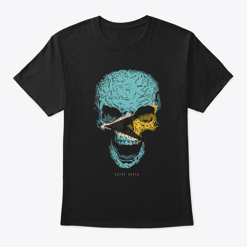 Skull Saint Lucia Flag Skeleton Black T-Shirt Front
