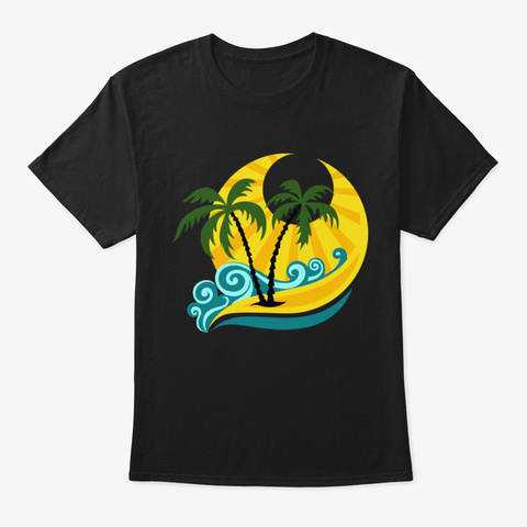 Summer Beach Palms Black T-Shirt Front