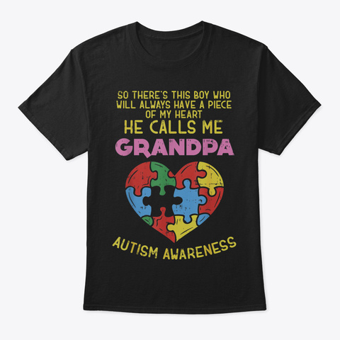 Autism Awareness Grandpa Shirt Austistic Black T-Shirt Front