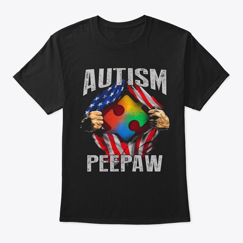 Autism Peepaw American Flag Autism Aware Black T-Shirt Front
