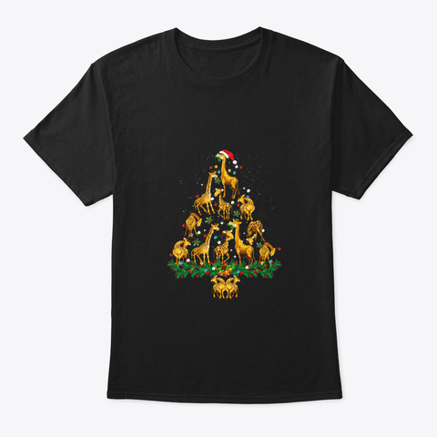 Giraffe Ornament Decoration Christmas Black T-Shirt Front