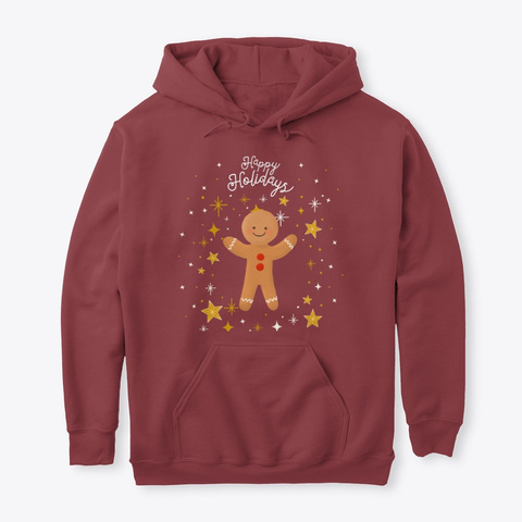 Happy Holidays Gingerbread Man Maroon T-Shirt Front