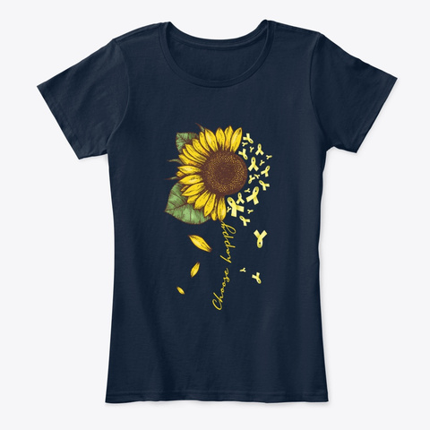Childhood Cancer Choose Happy Sunflower New Navy T-Shirt Front