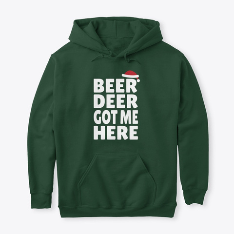 Beer, Deer, Funny Christmas Tree,Xmas Forest Green T-Shirt Front