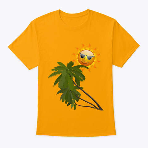 Palm Tree And Sun Beach Teeshirt Gold T-Shirt Front
