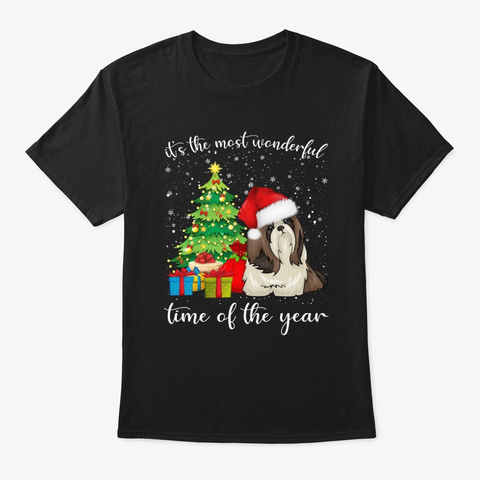 Shih Tzu With Christmas Tree Tshirt Black áo T-Shirt Front