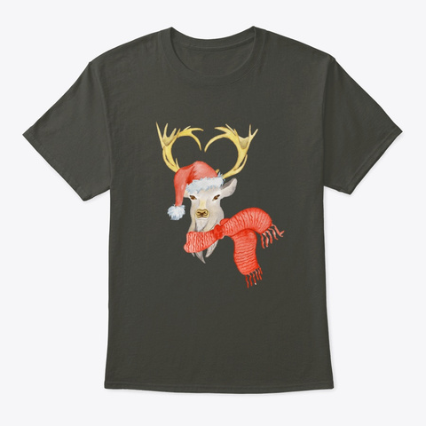 Christmas Raindeer With Santa Hat Smoke Gray T-Shirt Front