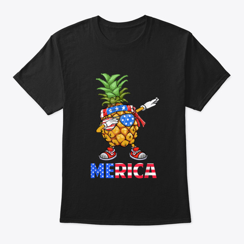 Dabbing Pineapple Merica American Flag 4 Black T-Shirt Front