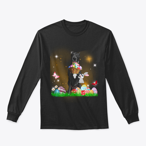 Great Dane Dog Bunny Easter Day Black T-Shirt Front