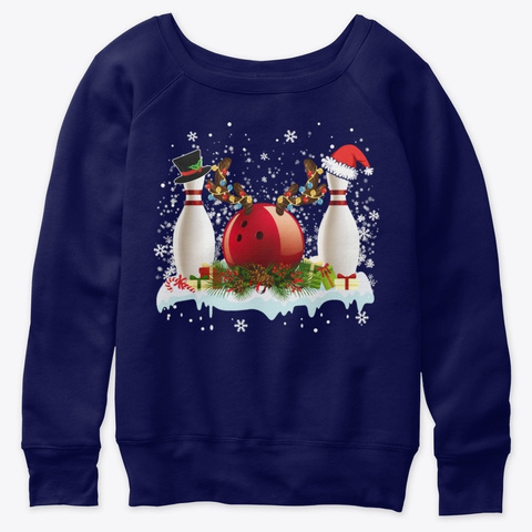 Bowler Christmas Santa Hat Bowling Lover Navy  Kaos Front