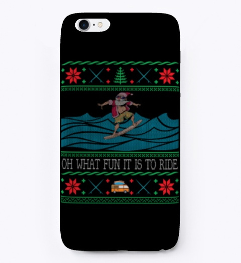 Surfing Santa Hawaiian Ugly Christmas Black Camiseta Front