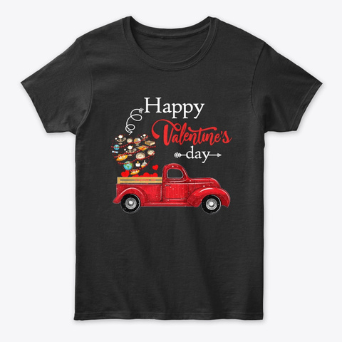 Happy Valentine's Day Truck Geography Black T-Shirt Front