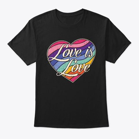 Gay Rainbow Gift Retro Color Heart Gay L Black T-Shirt Front