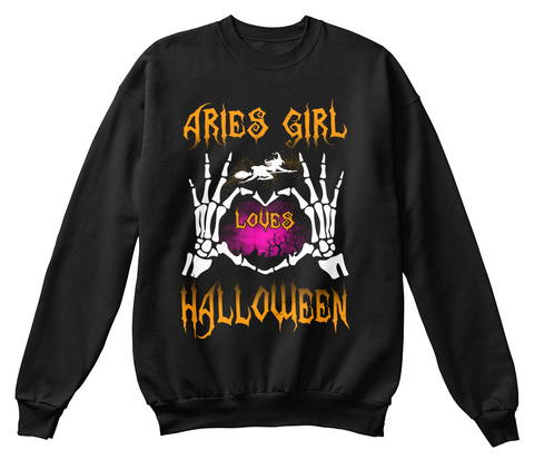 Aries Girl Loves Halloween Funny Black T-Shirt Front
