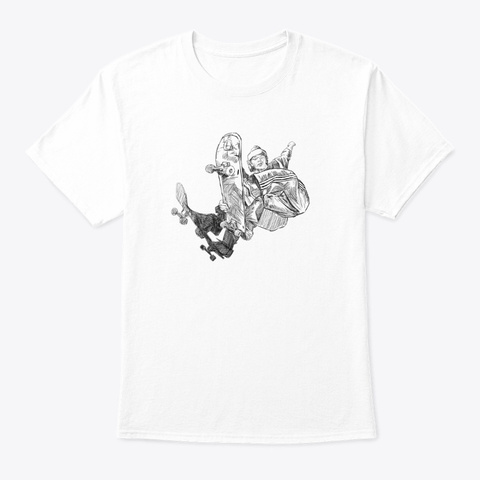 Skater Drawing  White T-Shirt Front