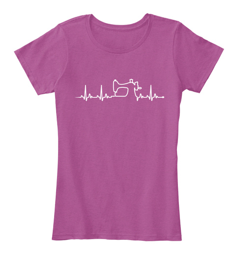 Sewing   Heart Beat Heathered Pink Raspberry T-Shirt Front