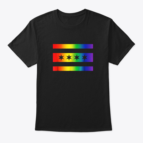 Chicago Flag Gay Pride Flagcombo Lgbt Black T-Shirt Front