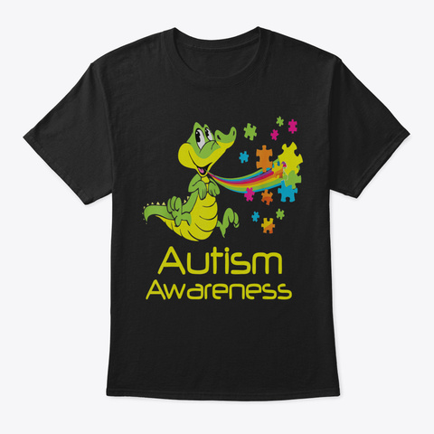 Autism Dinosaur Puzzle Pieces T Shirt Ra Black T-Shirt Front
