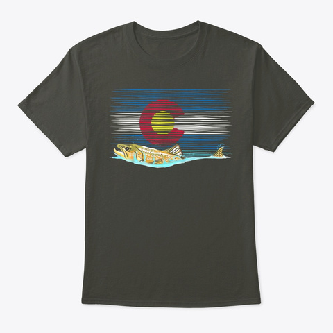 Brown Trout Colorado Flag Fly Fishing Smoke Gray T-Shirt Front