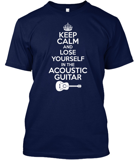 Keep Calm Acoustic Guitar Navy T-Shirt Front