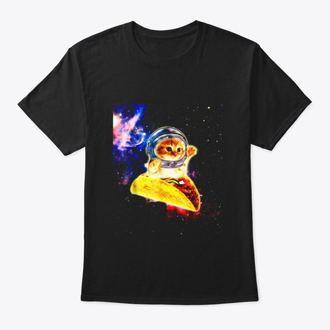 Crazy Space Taco Cat Funny T Shirt Black T-Shirt Front