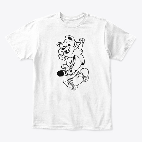 Cool Skateboarding Tiger White T-Shirt Front