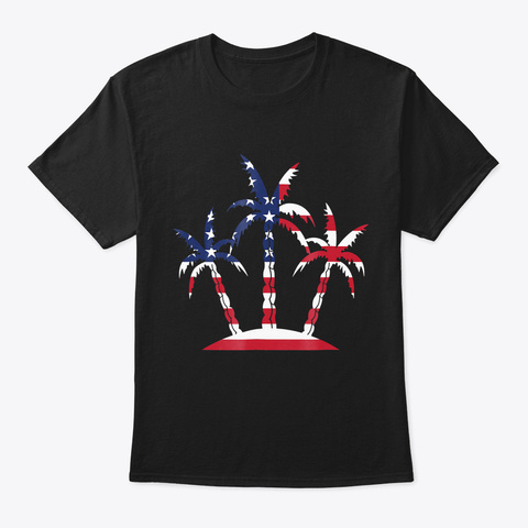 Palm Tree Shirt American Flag Usa Gift Black T-Shirt Front
