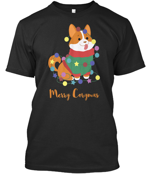 Merry Corgimas Corgi Dog Pun Christmas Black T-Shirt Front