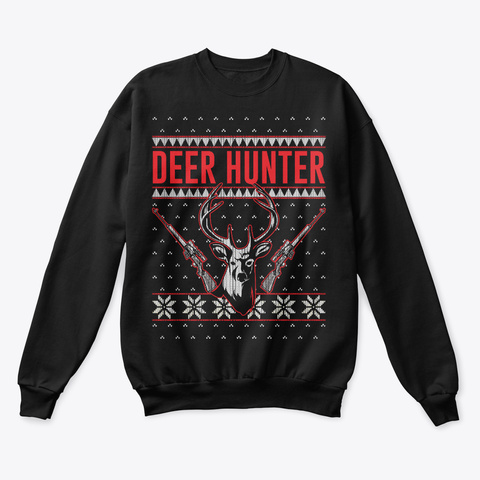Deer Hunters Ugly Christmas Sweatshirt Black T-Shirt Front
