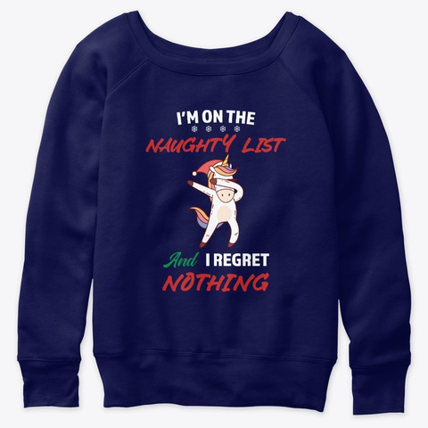 On The Naughty List Dabbing Unicorn  Navy  T-Shirt Front