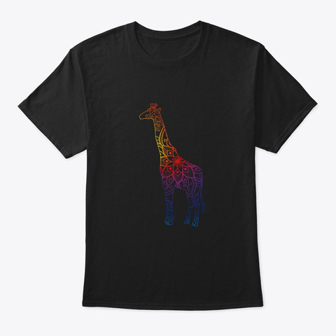 Giraffe Mandala Line Art Style Black T-Shirt Front