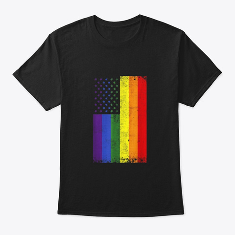 Usa Rainbow Flag Shirt Distressed Lgbt Black T-Shirt Front