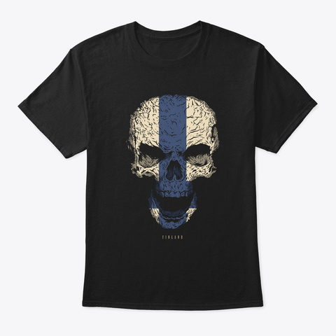 Skull Finland Flag Skeleton Black T-Shirt Front