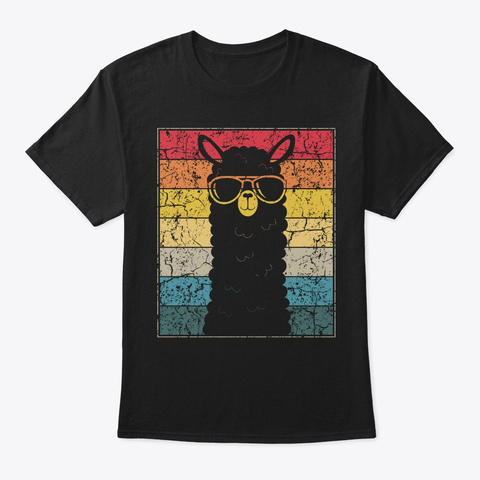 Llama Funny Retro Style Gift Vintage Alp Black T-Shirt Front