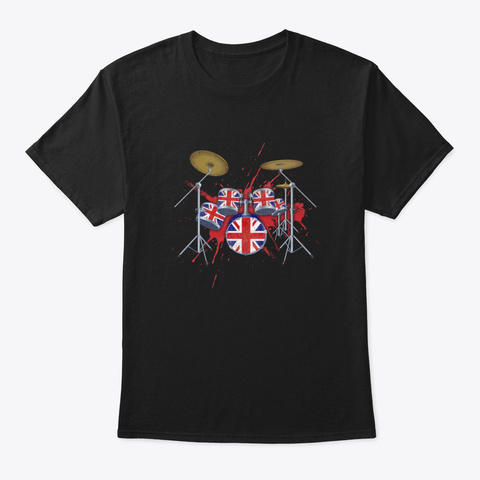British Drummer British Flag Drums Desig Black Camiseta Front