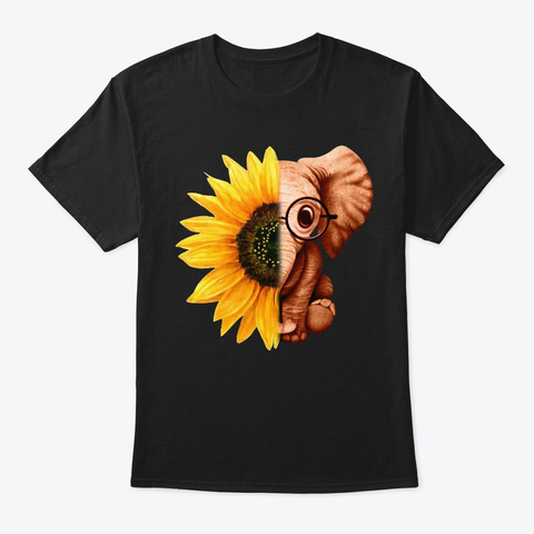 Love Elephan  Sunflower Hippie Tshirt Black T-Shirt Front