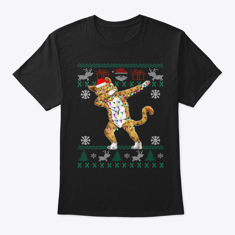 Ugly Christmas Sweater Santas Cat Black T-Shirt Front