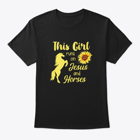 Awesome Sunflower Girl Jesus Horses Grap Black Camiseta Front