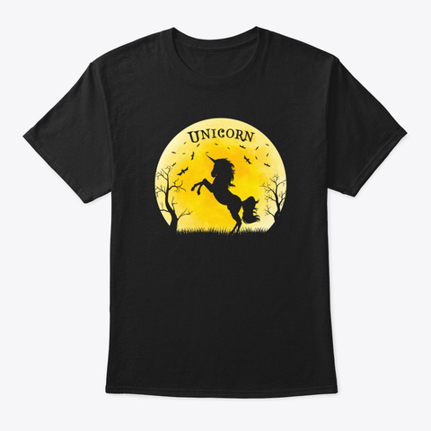 Unicorn Halloween Vintage Retro Moon Black T-Shirt Front