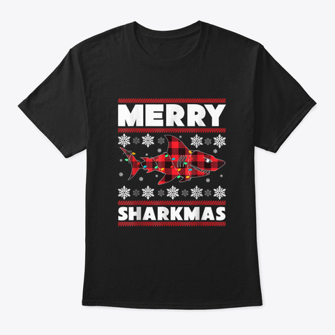 Merry Sharkmas Christmas Shark Lover Funny Xmas Holiday T Shirt Black Camiseta Front
