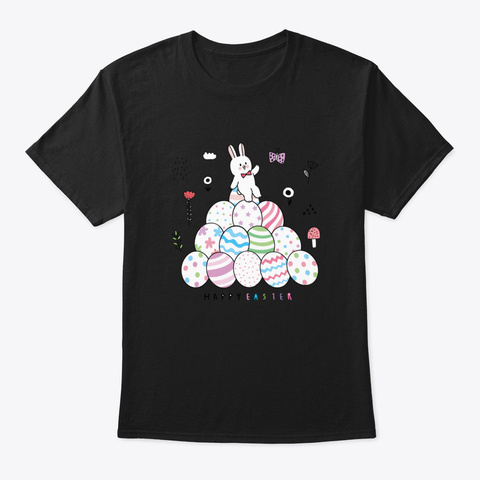 Happy Easter Drawing Black T-Shirt Front